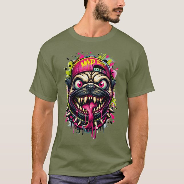 Wild Cartoon Pug T-Shirt (Front)