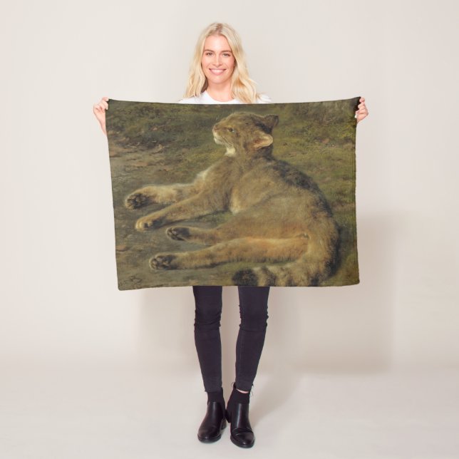 Wild Cat (by Rosa Bonheur) Fleece Blanket (In Situ)