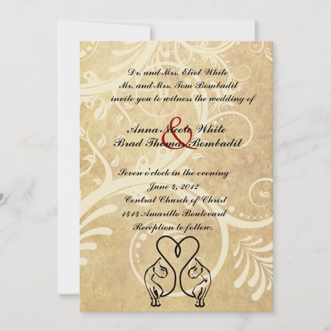 Wild Cat Lovers Black and Gold Wedding Invitation (Front)