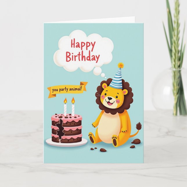 Wild Cat Party Hat Birthday Card (Front)
