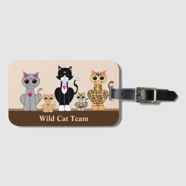 Wild Cat Team on Beige & Brown Luggage Tag (Front Horizontal)