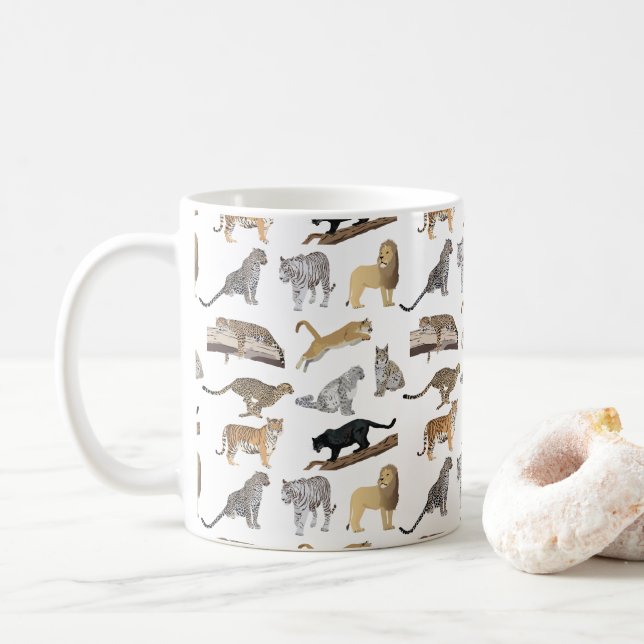 Wild Cats Pattern Coffee Mug (With Donut)