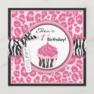 Wild Cheetah Print & Cupcake Pink Birthday Invitation