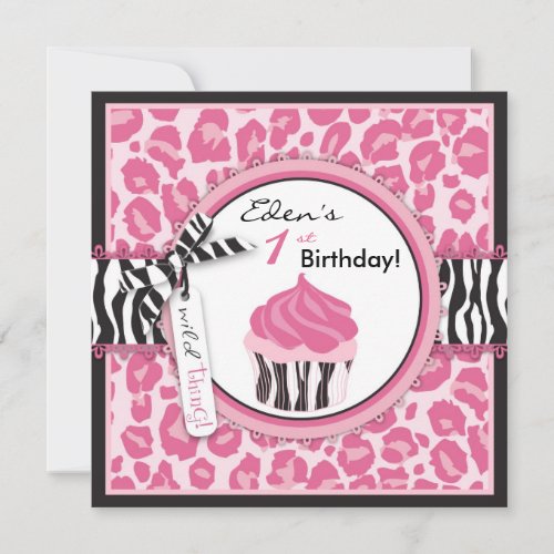 Wild Cheetah Print &amp; Cupcake Pink Birthday Custom Invites