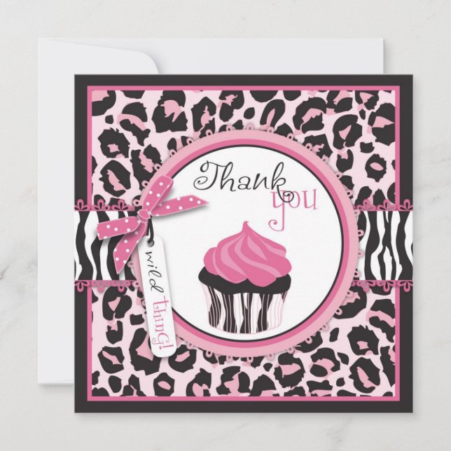 Wild Cheetah Print & Cupcake Thank You Card (Front)