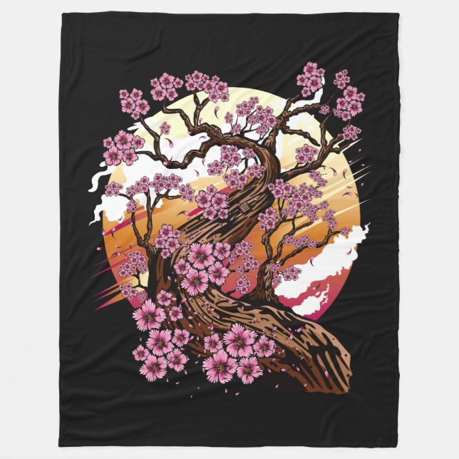 Wild Cherry Blossom Fleece Blanket (Front)