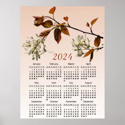 Wild Cherry Blossom Flowers 2024 Calendar Poster