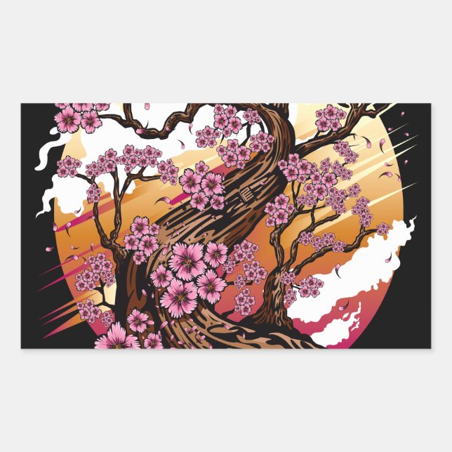 Wild Cherry Blossom Rectangular Sticker (Front)