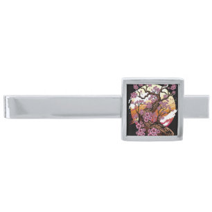 Wild Cherry Blossom Silver Finish Tie Bar