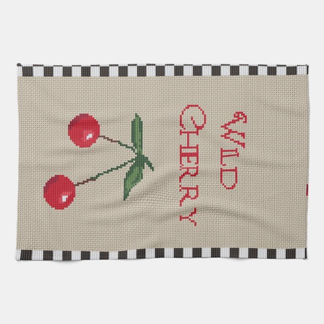 Wild Cherry Cross Stitch Dishtowel Kitchen Towel (Horizontal)