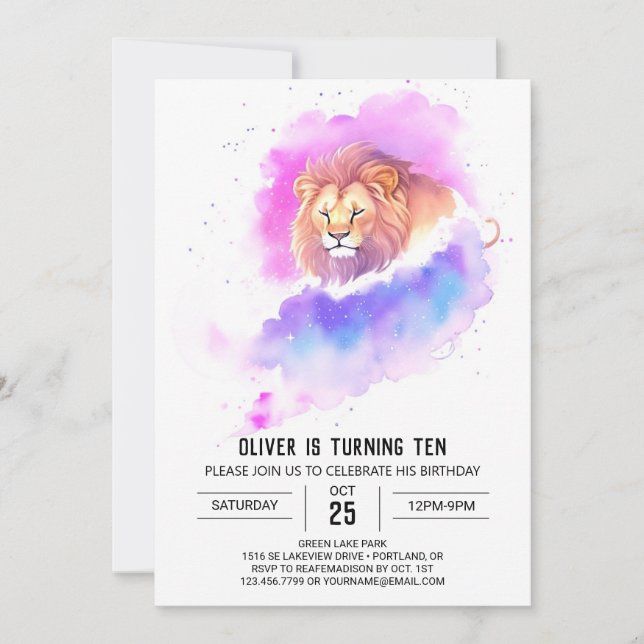 Wild Chic Lion Birthday Invitation (Front)