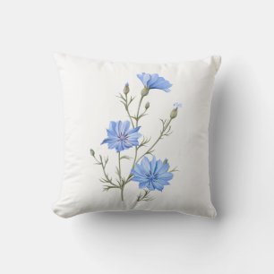 Wild Chicory Flower Botanical Watercolor Art Throw Pillow
