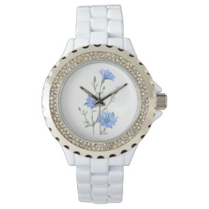 Wild Chicory Flower Botanical Watercolor Art Watch