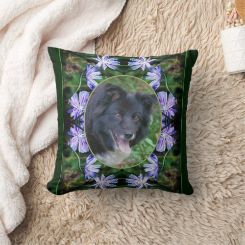 Wild Chicory Flowers Frame Create Your Own Photo Throw Pillow