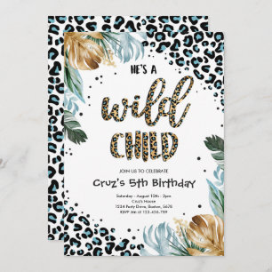 Wild Child Blue Boy Leopard Print Jungle Party Invitation