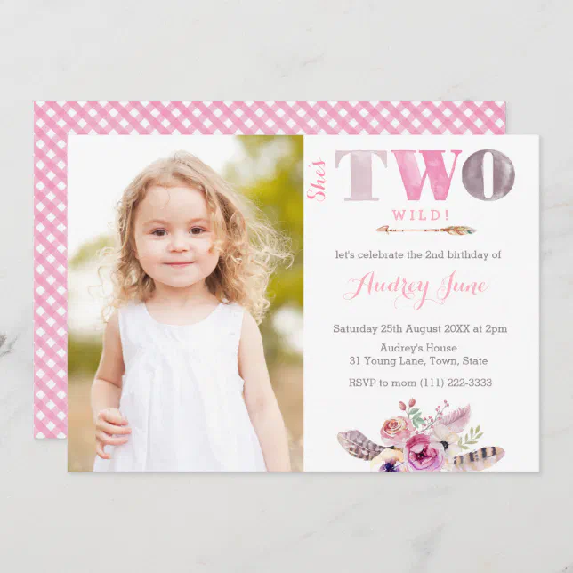 Wild Child Bohemian 2nd Birthday Party Picture Invitation | Zazzle