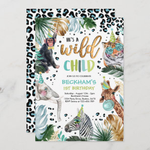 Wild Child Boy Safari Animals Birthday Party Invitation