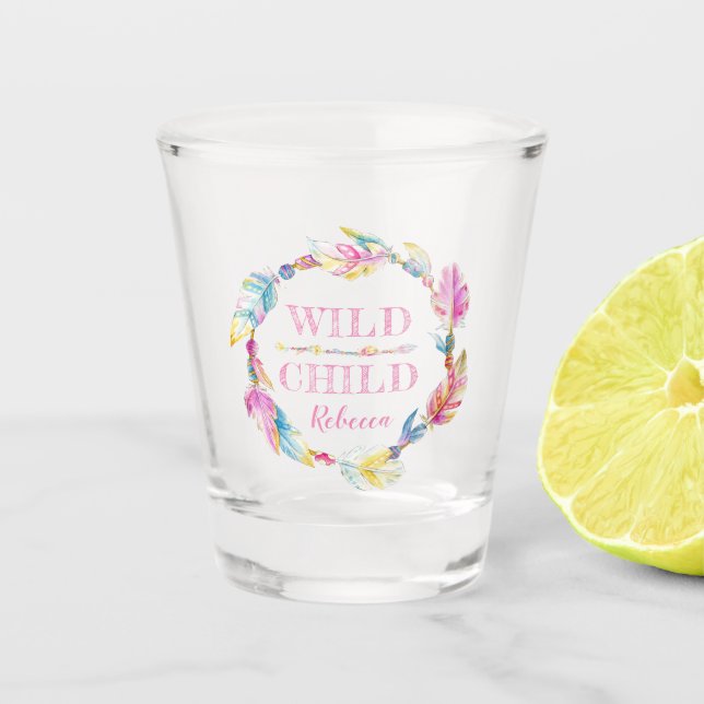 Wild child colorful watercolor art personalized shot glass (Front)