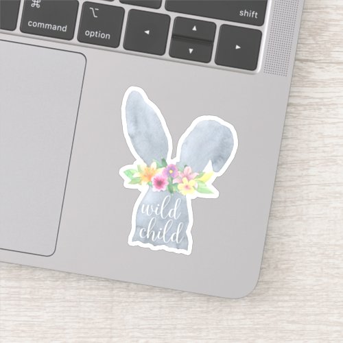 Wild Child  Cute Bunny Ears Flower Crown Quote Sticker