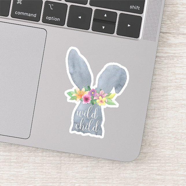 Wild Child | Cute Bunny Ears Flower Crown Quote Sticker (Detail)