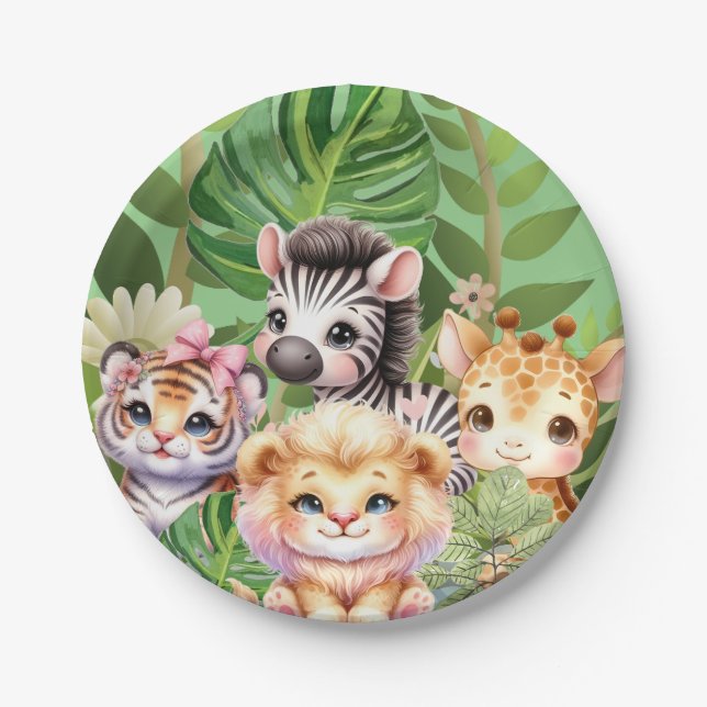 Wild Child Jungle Kawaii Animals Paper Plates (Front)