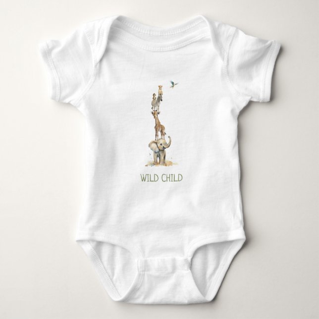 WiLD CHILD Jungle Safari Animals Baby Bodysuit (Front)