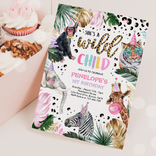 Wild Child Leopard Print Safari Animals Birthday Invitation