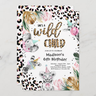 Wild Child Leopard Print Safari Animals Birthday Invitation
