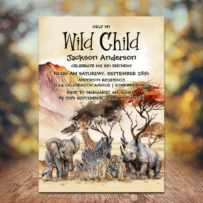 Wild Child Safari Animals Birthday  Invitation