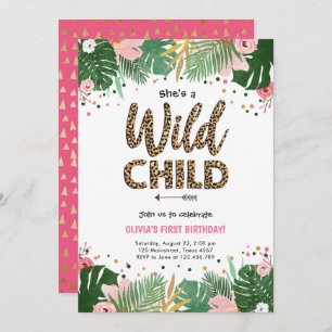 Wild Child Safari Leopard Girl Birthday Invitation