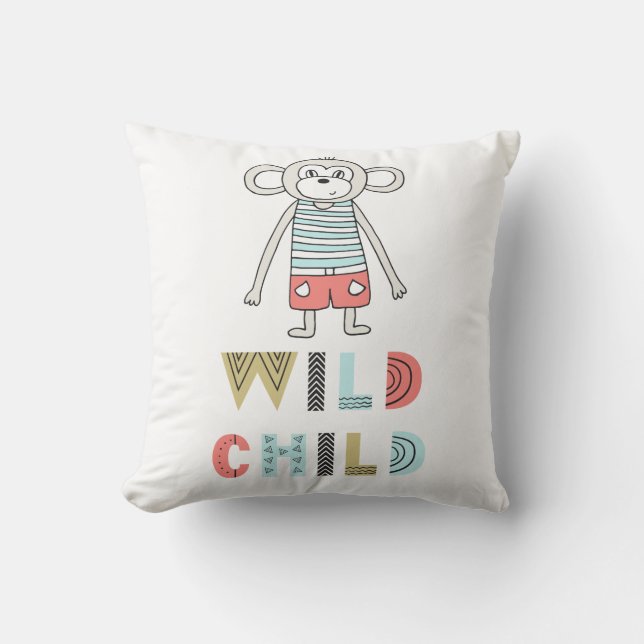 Wild Child Scandia Monkey  Baby Throw Pillow (Front)