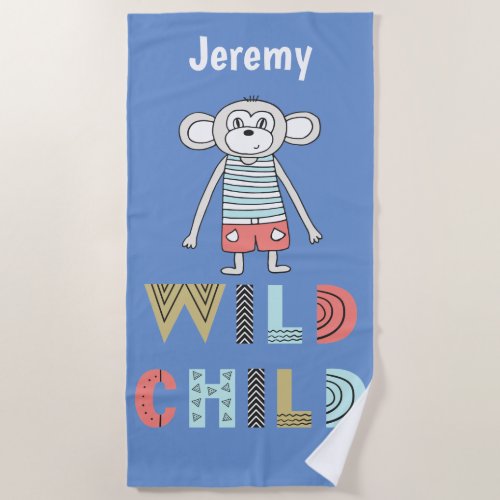 Wild Child Scandia Monkey Personalized Beach Towel