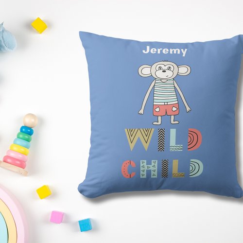 Wild Child Scandia Monkey Personalized  Throw Pillow