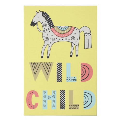 Wild Child Scandinavian Horse Baby Yellow Faux Canvas Print