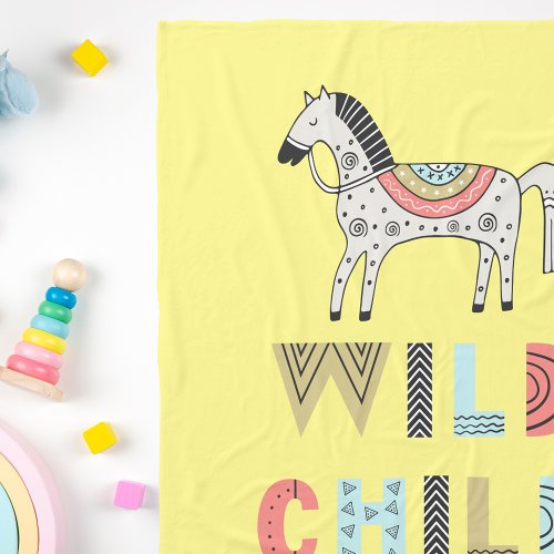 Wild Child Scandinavian Horse Baby Yellow Fleece Blanket