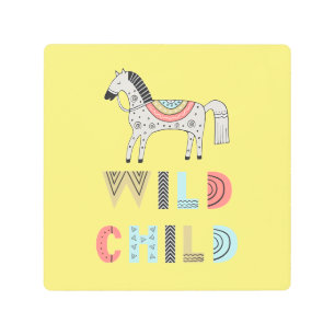 Wild Child Scandinavian Horse Baby Yellow Metal Print