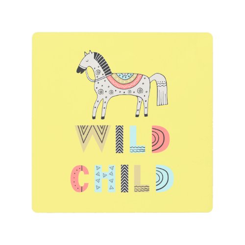Wild Child Scandinavian Horse Baby Yellow Metal Print