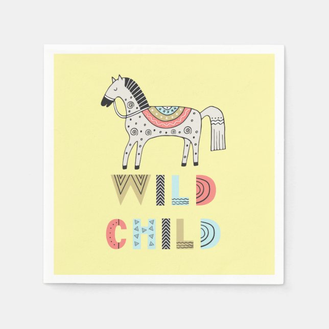 Wild Child Scandinavian Horse Pastel Yellow Napkins (Front)