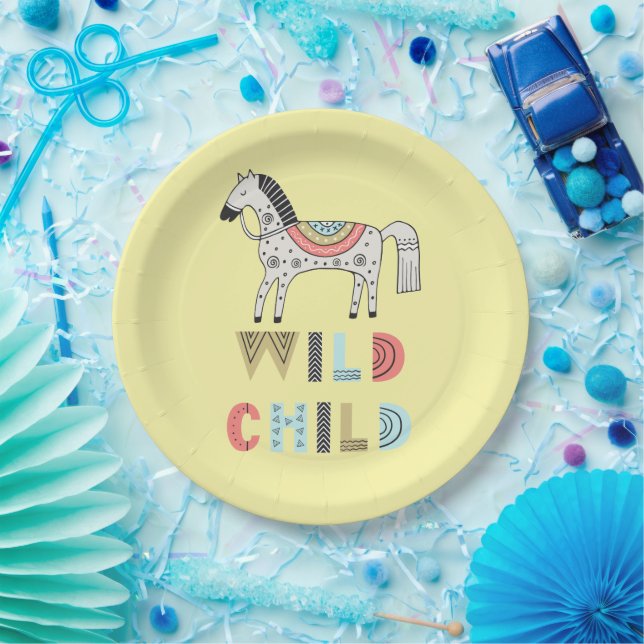 Wild Child Scandinavian Horse Pastel Yellow   Paper Plates (Party)