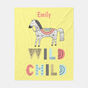 Wild Child Scandinavian Horse Personalized  Fleece Blanket