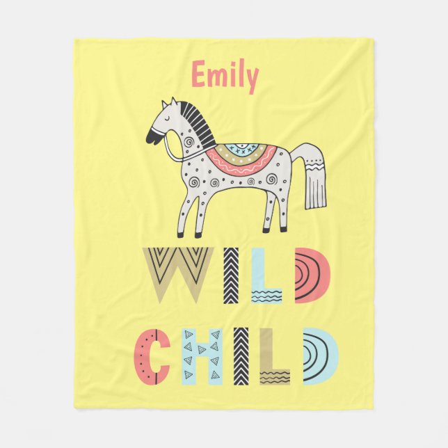 Wild Child Scandinavian Horse Personalized  Fleece Blanket (Front)