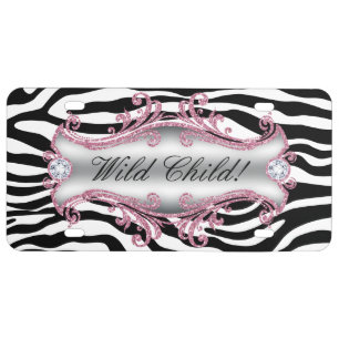 Wild Child Zebra Funny Cute Cool License Plate