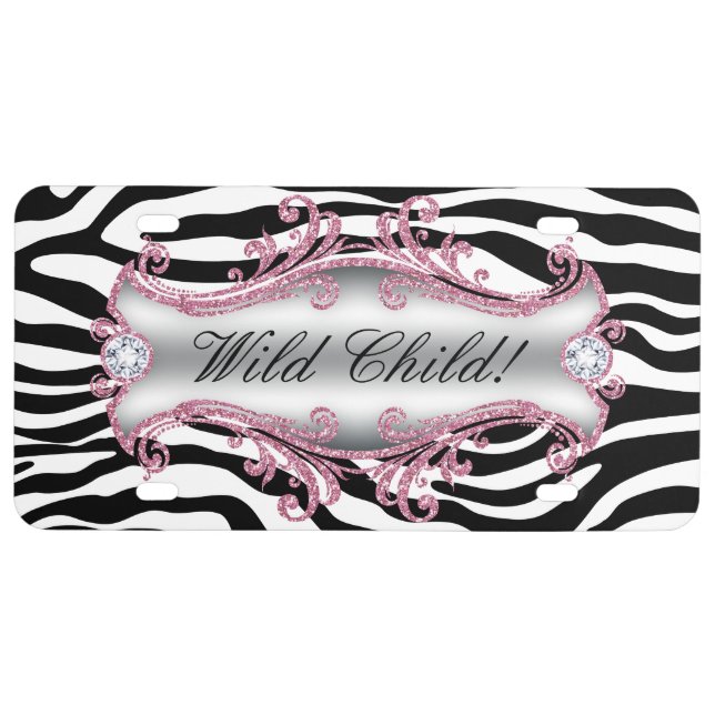 Wild Child Zebra Funny Cute Cool License Plate (Front)