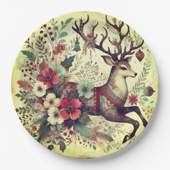 Wild Christmas Flower Paper Plates (Front)