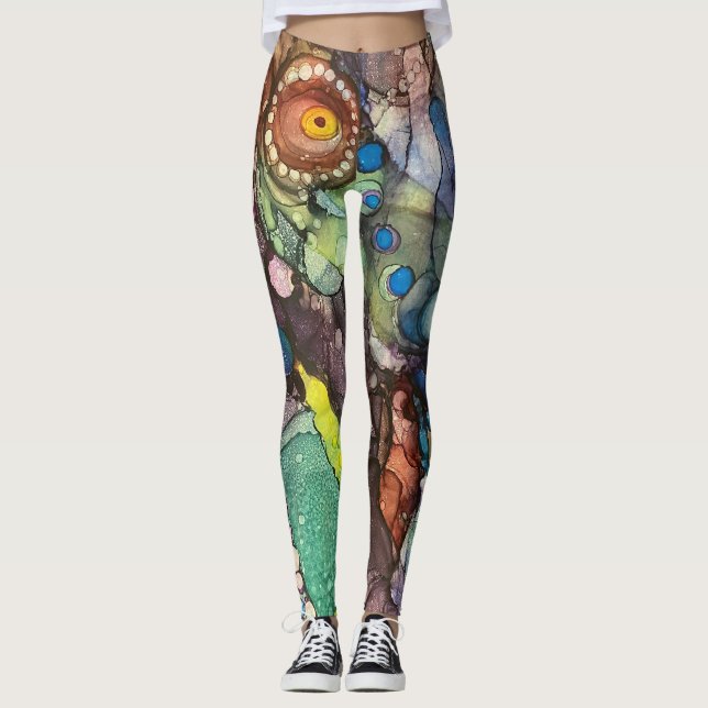 Wild & Colorful Alcohol Ink Liquid Abstract Art Leggings (Front)