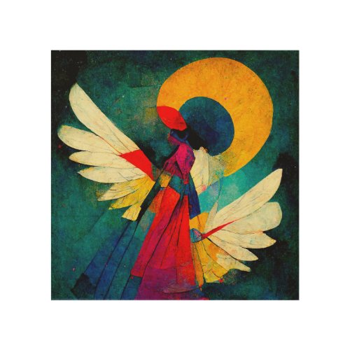 Wild Colorful Angel in the style of Kandinsky Wood Wall Art