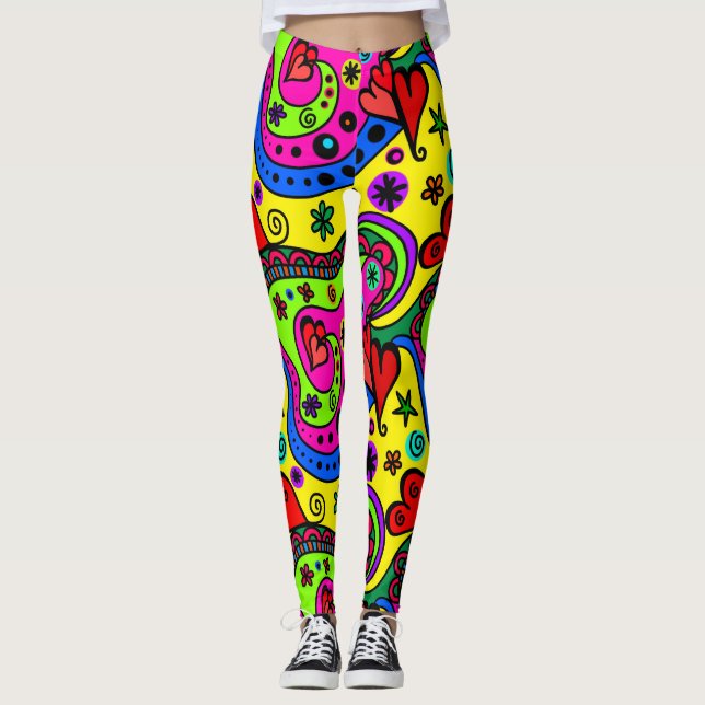 Wild Colorful Doodle Art Leggings (Front)