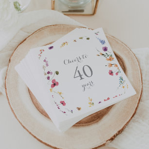 Wild Colorful Floral Cheers to 40 Years Birthday Napkins