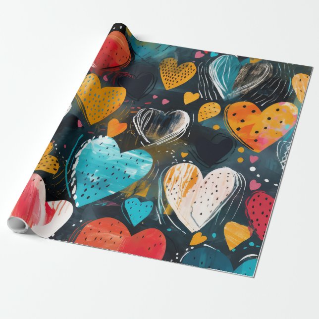 Wild, Colorful Heart Wrapping Paper (Unrolled)