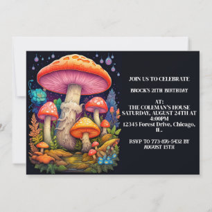 Wild Colorful Mushrooms Birthday Party Invitation
